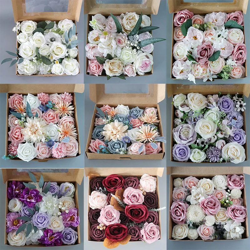 Подарък кутия от изкуствена роза, божур, цветя хортензия, Ден на майката, Романтика 