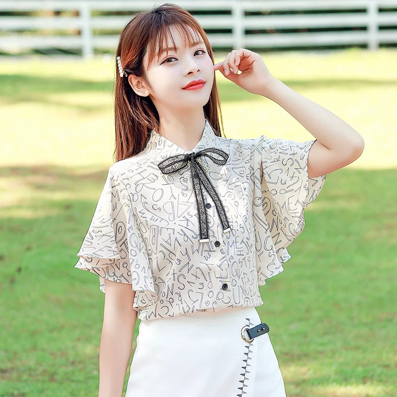 2023 Нова лятна проста модни корейската риза с деликатен сладък квадратна яка, шифоновая риза с къс ръкав и волани, топ Z385