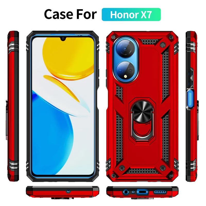 За Честта X7 Калъф Броня Магнит Метален Пръстен Калъфи за телефони Honor X 7 HonorX7 2022 CMA-LX2 CMA-LX1 Противоударная Делото Капа
