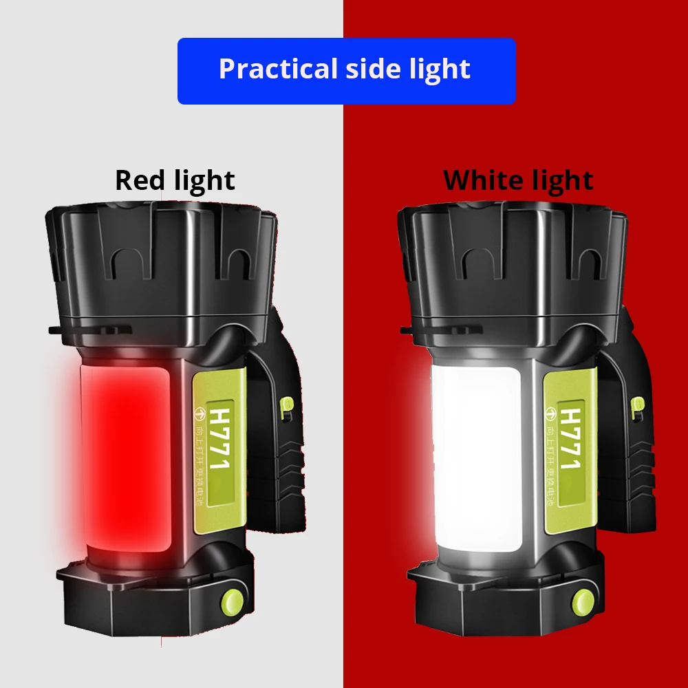 Супер ярки led Прожектор Фенер Със странично осветление 6 режима на осветление се Захранва от батерии 18650 За нощуване на открито