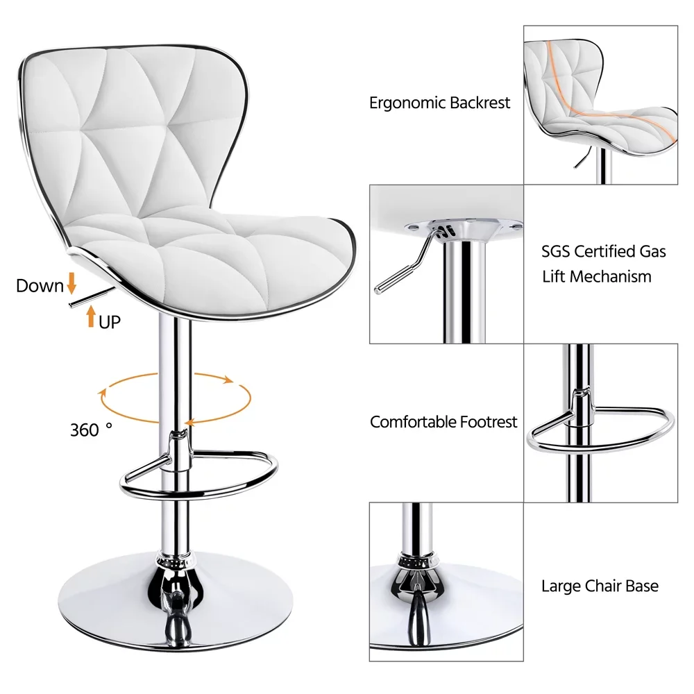 Бар стол от изкуствена кожа с регулираща се облегалка Олдън Design, комплект от 2, бял