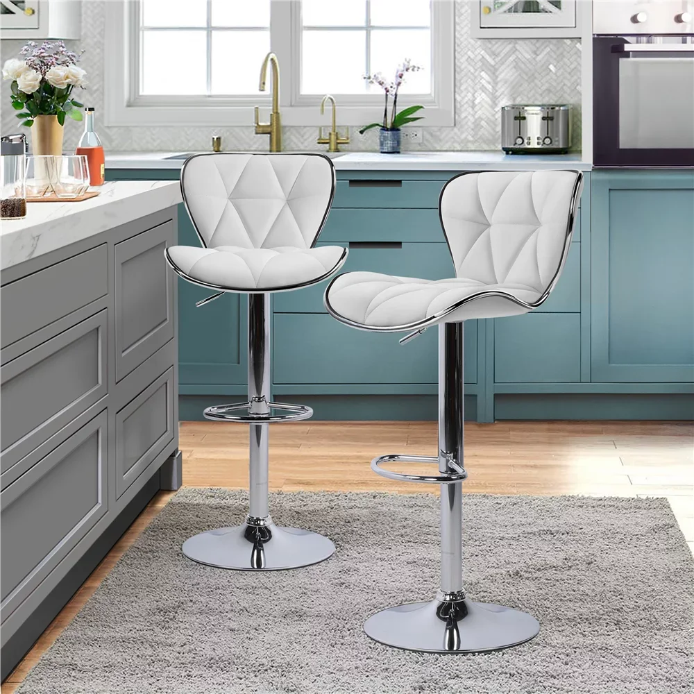Бар стол от изкуствена кожа с регулираща се облегалка Олдън Design, комплект от 2, бял