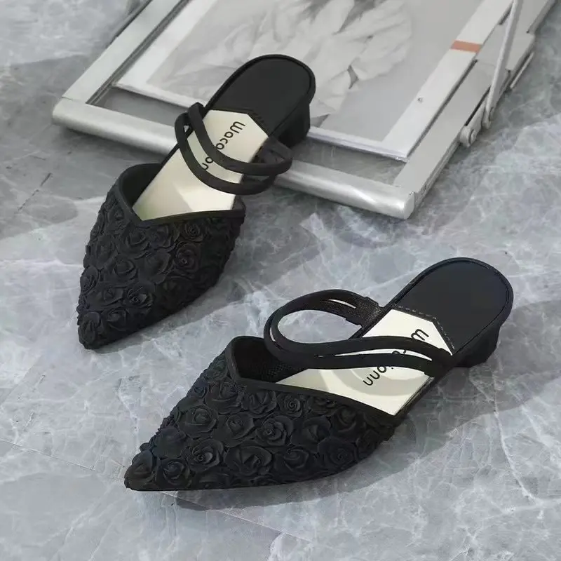 Сандали с дебел ток Пластмасов материал Водоустойчив пластмаса с две наклон Модни окото ежедневни обувки, с инфрачервен кръстопът