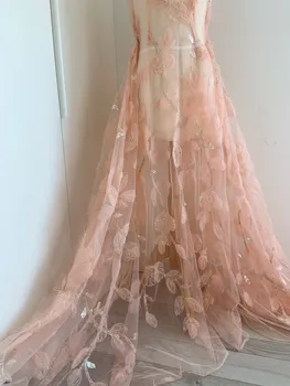 1 ярд руж персиковых 3d цветове за модерен булчински рокли от мъниста, Тюлевая лейси плат с цветя