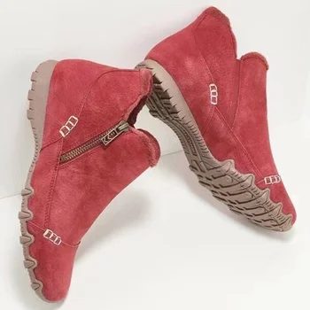 2023 Ежедневни зимни обувки женски 2023 Нови дебели кадифени ботуши с цип Зимни обувки Топло ботильоны на плосък ток Botas De Mujer