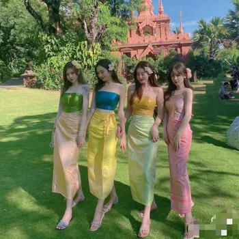 2023 летни тайландски традиционен женски секси дълги поли снимка от югоизточна Азия танцово представяне на Тайланд костюм пътни настилки рокля