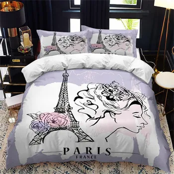 3D Айфеловата кула, чаршаф, романтичен Париж, комплект спално бельо, покривки от микрофибър с флорални принтом, крал, кралица, за момчета и момичета, интериор на спалня