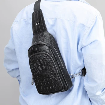 AETOO Нова ежедневни мъжки нагрудная чанта от естествена кожа с релефни алигатор, кожени мъжки нагрудная чанта с голям капацитет, чанта през рамо