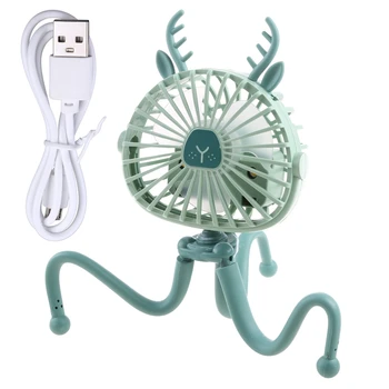 D0AB преносим USB вентилатор за охлаждане на статив, мини-сладък вентилатор, ръчно регулируема на 3 степени, за дома, офиса, колата, на къмпинг, за пътуване
