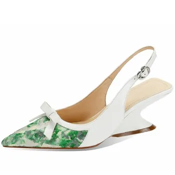 Dilalula/ дамски сандали от естествена кожа с остри пръсти на дребни подметка, разноцветни дамски официални сандали с възел пеперуди, 2023