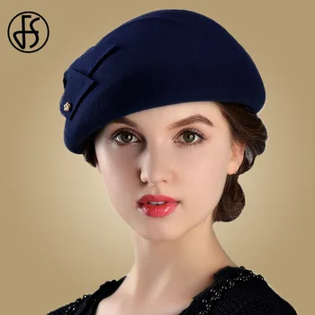 FS Френски барети, шапки за жени, модни фетровая шапка от 100% вълна, филц, зимни, синьо, лилаво, червено, религиозната, женски реколта шапки-клоши