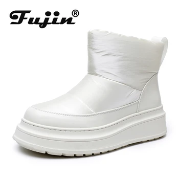 Fujin / зимни плюшени топли маратонки на танкетке от естествена материя Лестър на топола 4,5 см, удобни ботильоны, дамски ежедневни обувки есен