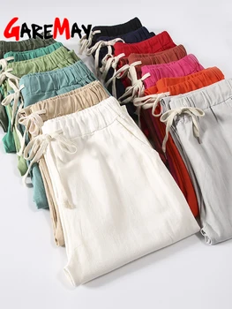 Garemay, памучни ленени панталони за жени, свободни от ежедневните обикновен женски зреещи, капри, дамски летни
