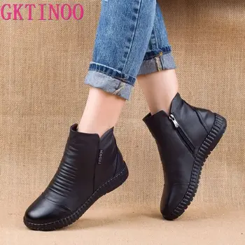 GKTINOO /новост 2023 г., есенни модни дамски обувки от естествена кожа ръчно изработени, реколта обувки на равна подметка, дамски зимни обувки