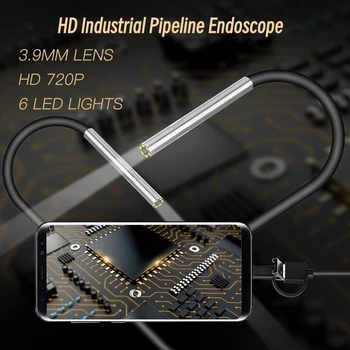 HD 3,9 мм OTG ендоскопска камера, ендоскоп за индустриални тръбопроводи, водоустойчив ендоскоп за автомобилната электроинспекции 3 в 1