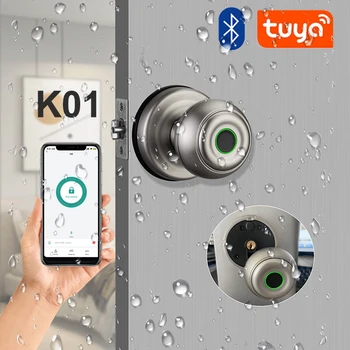 K01 Водоустойчив топка система за заключване на вратите на hristo Bluetooth, WiFi умен заключване с отпечатъци от пръсти, автоматична цилиндрична дръжка, електронно заключване