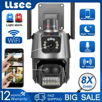 LLSEE icsee 4K 8MP 8X zoom ВИДЕОНАБЛЮДЕНИЕ безжична WIFI IP камера за външно наблюдение на безопасността, пълноцветен, водоустойчив, двупосочен разговор