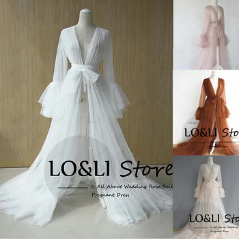 LO & LI Прозрачни халати за бременни, за да снимам, жена в сватбена рокля по поръчка, прозрачно дълга рокля за душата на детето, пухкав сватбена дреха