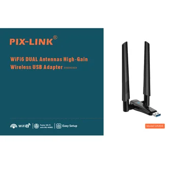 PIX-LINK AX1800 WiFi6 USB Адаптер С ДВЕ Антени, Безжична Мрежова Карта, Ключ 802.11 ax USB 3.0 За Лаптоп/КОМПЮТЪР на Windows 10/11