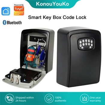 Sasha Smart Key Box с Кодово Заключване Външен Стенен монтаж Кутия За Съхранение на Ключове за Сигурност Водоустойчив APP Remote Unlock за Домашна Апартамент