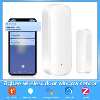 Sasha Zigbee, умен вратата сензор, прозорец пин монитор, детектор за отваряне / затваряне на врати, приложение, дистанционно за аларма, поддръжка на Алекса Google Home Safety