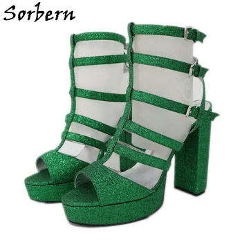 Sorbern/ пикантен дамски сандали-глайдаторы на площада масивна ток, дизайнерски обувки за жени, лятото на 2019, обувки на блок ток, нестандартни цветове
