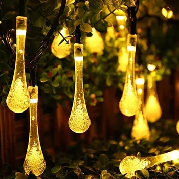 Tirvose 20/30/50 LED гирлянди с капки вода на слънчева батерия, външни непромокаеми страхотни градински осветителни тела за коледно парти, декорация във вътрешния двор
