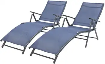 Vineego шезлонг за двора, външен регулируем шезлонг, сгъваеми столове, комплект от 2, син