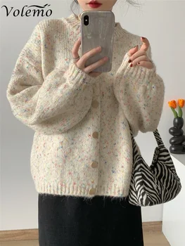 Volemo, есенно-зимния женски елегантна жилетка, дамски пуловер с дълги ръкави, офис цвят, дамски широки дрехи, с кръгло деколте, сако