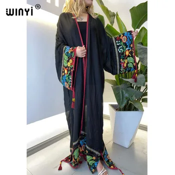 WINYI 2022 лятото сексуалното дълго кимоно с прозрачна бродерия, плажно облекло, дамски потници и блузи, мюсюлманска абая в Близкия Изток