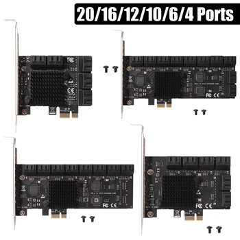 Адаптер SATA PCI-E 20/16/12/10/6/4 Порта PCI Express X1 SATA 3,0 6 Gbit/s Високоскоростна Карта за разширяване на Конвертор, Модул Странично