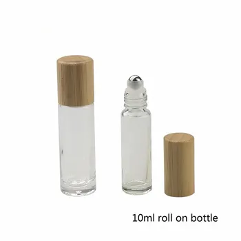 Бамбук капачка за 10 мл стъклени бутилки с масажно на ролка от кристалния камък за етерични масла, празен, за еднократна употреба, ролкови капачка за флакон за парфюм