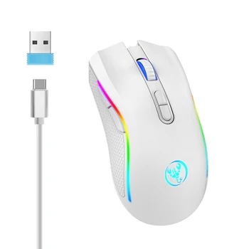 Безжична мишка с 2.4 G Оптичен превключвател за изключване RGB подсветка 7 бутона 4800 dpi с USB-приемник, слот мишка за лаптоп, офис КОМПЮТЪР, геймър
