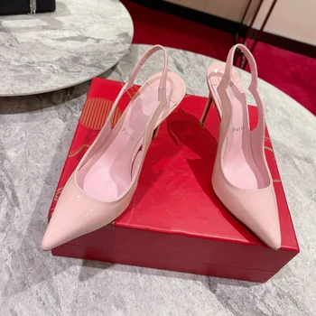Висококачествени дамски обувки на висок ток, луксозни модни дамски обувки с червена подметка с блестящи кристали, класически дизайнерски обувки в стил ретро с висок ток 10 см 1087HJ