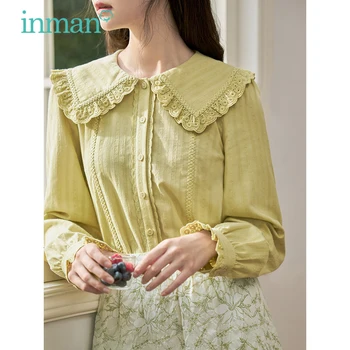 Дамска блуза INMAN 2023, пролетни свободни ризи с завързана кукла яка и дълъг ръкав, жаккардовая текстура, модни дома жълти потници