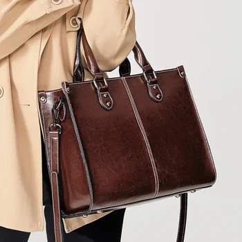 Дамска чанта от естествена кожа, чанта през рамо, чанта за пазаруване, мода офис дамска чанта-месинджър от естествена телешка кожа, чанти с горната дръжка