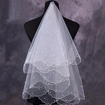 Дамски перлени фаты за младоженци, сватбена рокля, слоеве воали, край тюлевой панделки, сватбени аксесоари