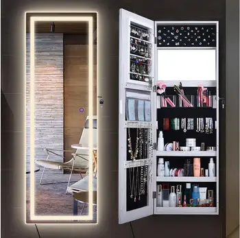 Домашни стенно огледало с осветление открит шкаф за съхранение в спалнята е просто модерно огледало за цялото тяло