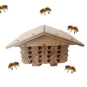 Дървена пчелен кошер ръчно изработени от естествена бъз Bee Hotel Bee Hive привлича мирни пчелите-опрашители, за да се увеличи производителността на градината