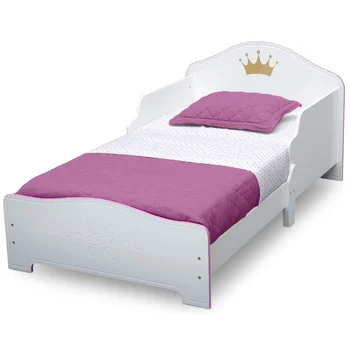 Дървено легло за деца Delta Children Princess Crown, сертифицирана Greenguard Злато, бяло и розово дървено легло за деца