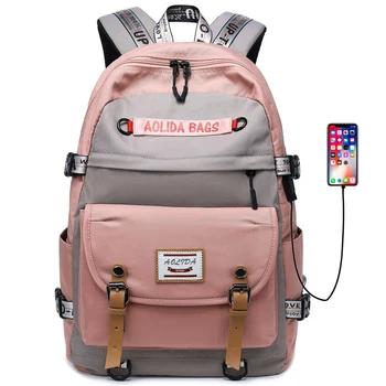Жена раница за зареждане чрез USB 14 15 15,6 инча, раница за лаптоп и стилна училищна чанта за тийнейджърка, Mochilas, високо качество