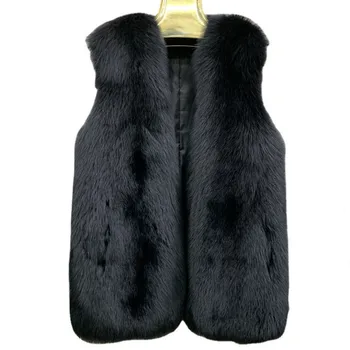 Жилетка от цялата кожа с лисьим кожа, дамско палто със средна дължина, зимата е топло палто, жилетка от естествена кожа