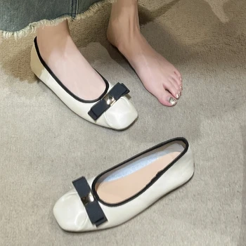 Летни модни сандали с квадратни пръсти, украсени с лък, подметка с малките пръсти, удобна износостойкая елегантен дамски обувки