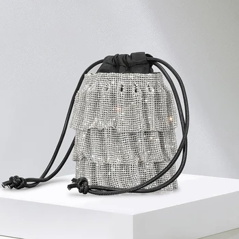 Луксозна чанта чанта с волани от кристал окото, дизайнерски вечерни клатч с кристали, чанта с блестящи диаманти, чанти през рамо