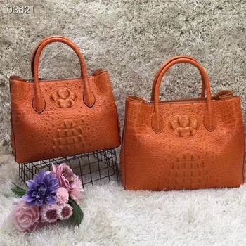 Модерен дамски голямата оранжева чанта-тоут от естествена крокодилска кожа, екзотична женствена чанта от естествена кожа на алигатор с едно рамо, чанта