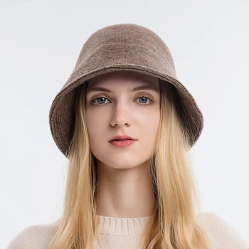 Модерен есенно-зимни дамски вязаная рибарска шапка, однотонная проста шапка за момичета, нова вълнена шапка за жени, безплатна доставка