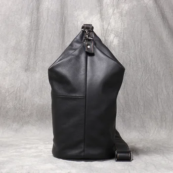Модерен и персонални мъжка чанта през рамо с оригинален дизайн, ракла от естествена кожа, цилиндър от телешка кожа през рамо
