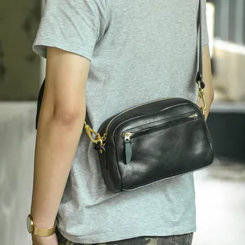 Модерна мъжка малка черна чанта от естествена кожа с високо качество, ежедневни градинска многофункционална чанта през рамо от естествена телешка кожа