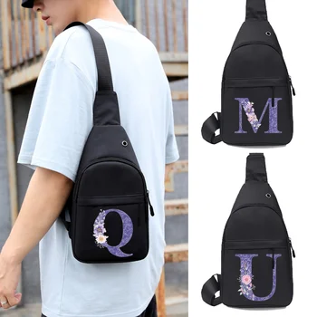 Мъжки отличителни чанти, анти-кражба многофункционална чанта през рамо, лилави чанти-незабавни посланици с цветни букви, кратки пътни чанти за жени
