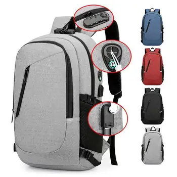 Мъжки раници за преносими компютри, водоустойчива чанта за лаптоп, училищна чанта USB, спортна пътна училищна чанта за мъже с кражба спирачка парола